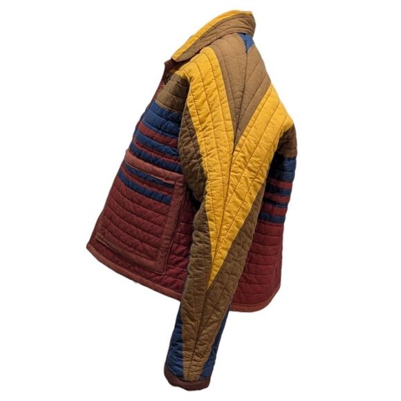 Unique Retro Colorful Striped Quilted Oversized Short Jacket Snap Women's M/L - Picture 4 of 8